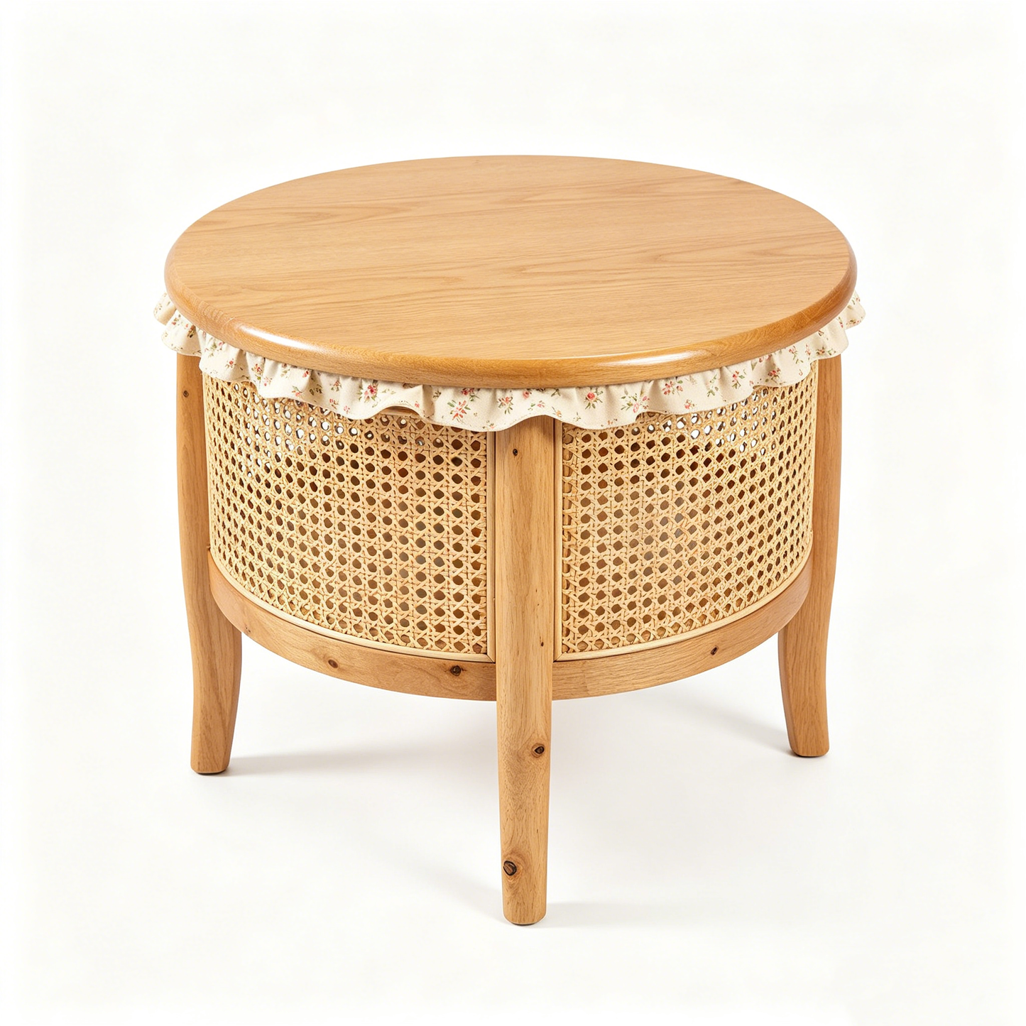 Floral Rattan Oak Side Table