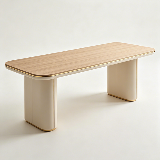 Cream Gold‑Trimmed Rounded Long Table