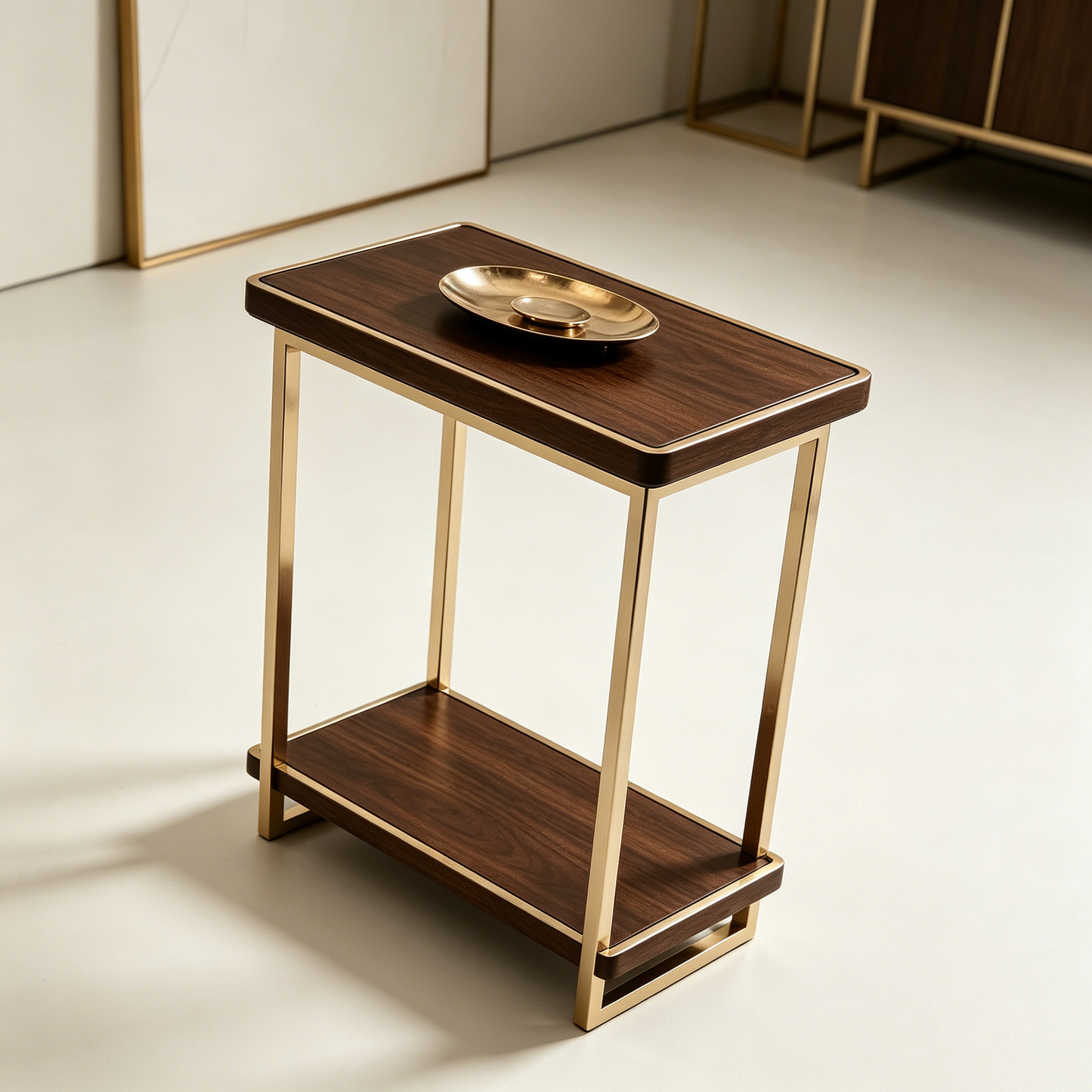 Luxury Gold‑Frame Walnut Side Table