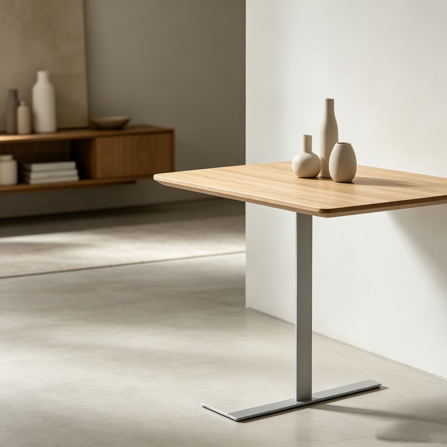 Floating Oak C‑Shape Side Table