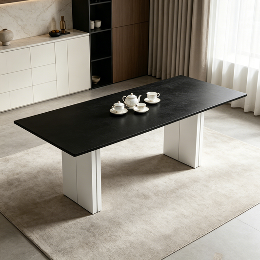 Black‑White Dual‑Pedestal Minimal Dining Table