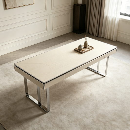 Luxury Light Wood Grain Metal‑Frame Table