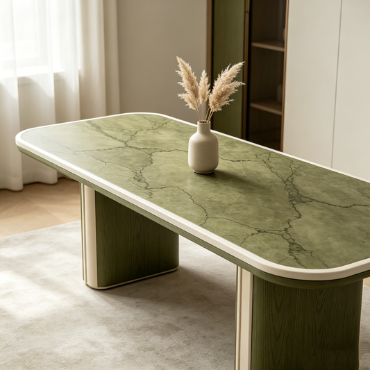 Olive Green Marble Luxury Long Table
