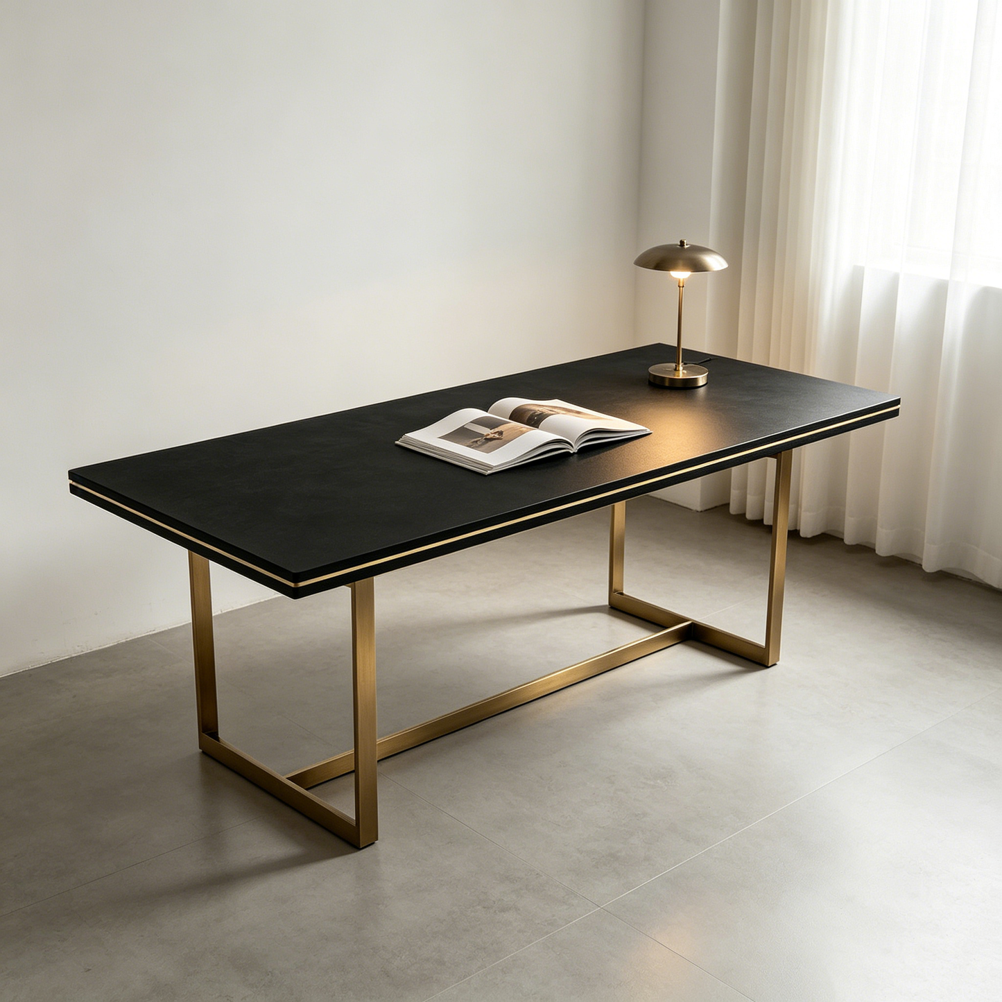 Black‑Gold Geometric Metal Dining Table