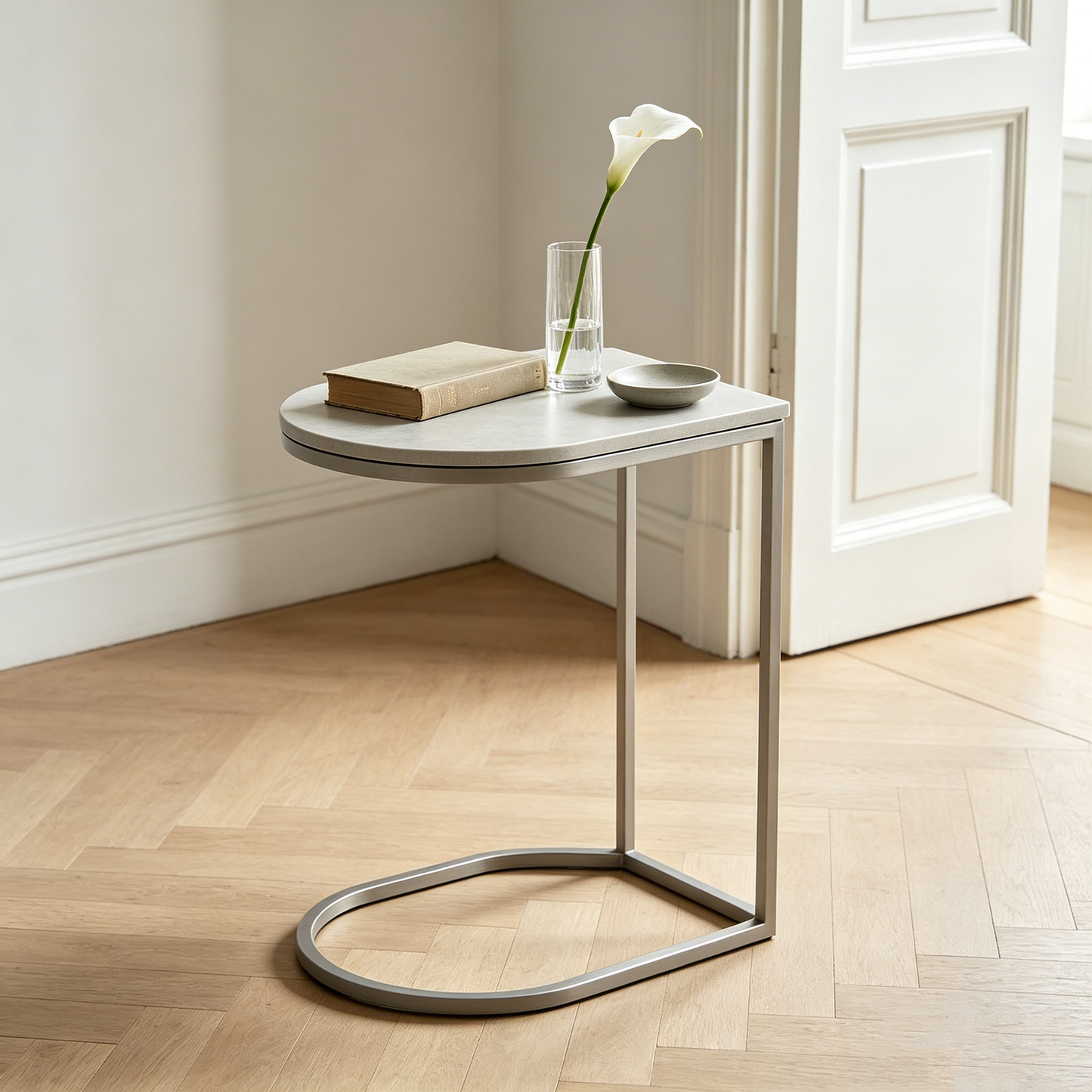 Light Grey C‑Shaped Curved Side Table
