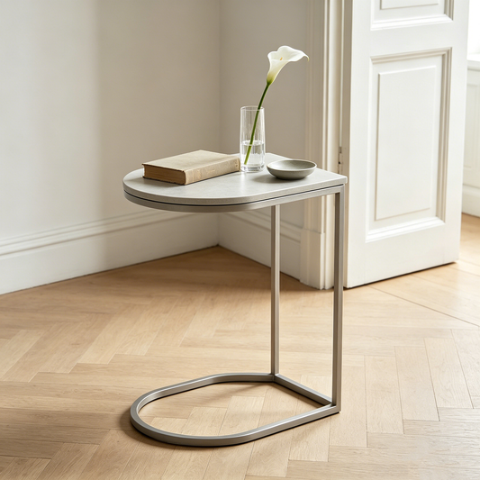 Light Grey C‑Shaped Curved Side Table