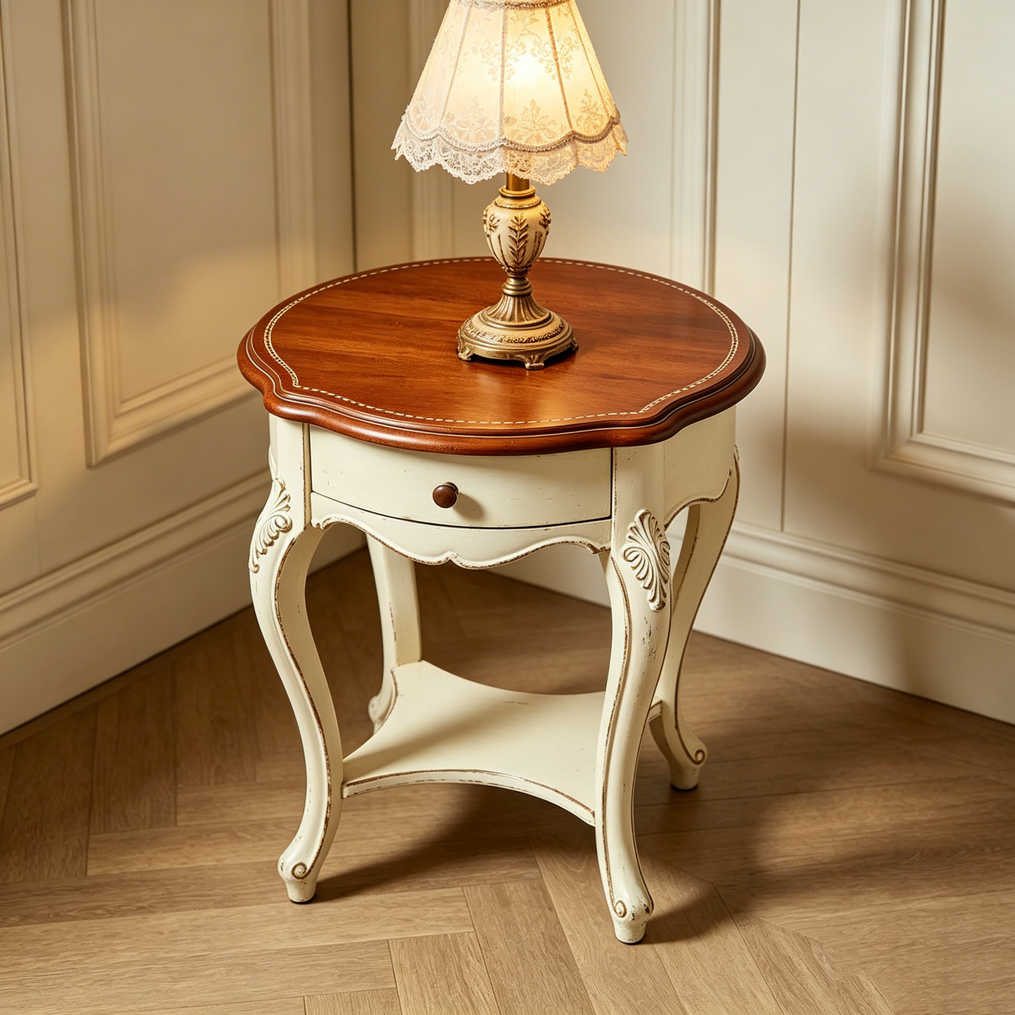 French Distressed Drawer Side Table