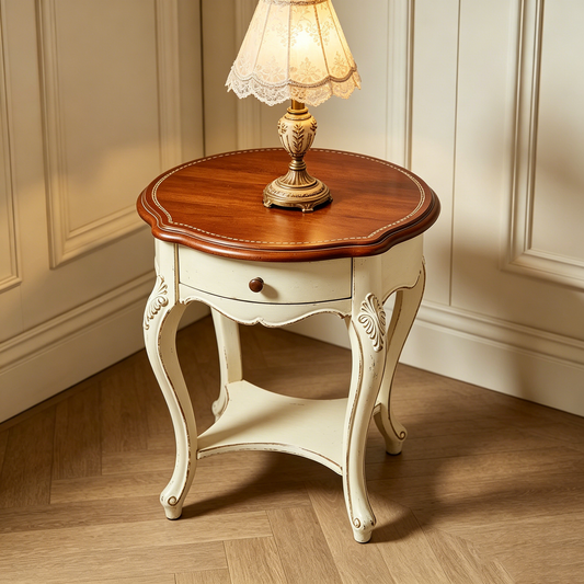 French Distressed Drawer Side Table