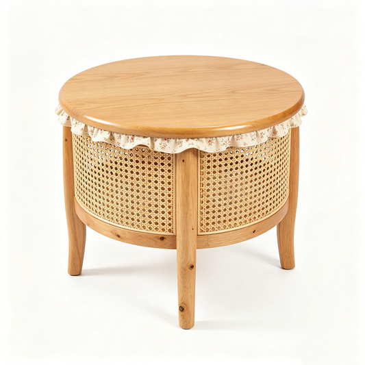Floral Rattan Oak Side Table