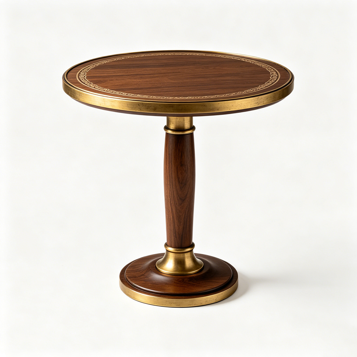Vintage Walnut Brass Pedestal Table