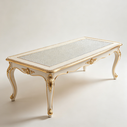 French Crystal Pearl Gilded Long Table